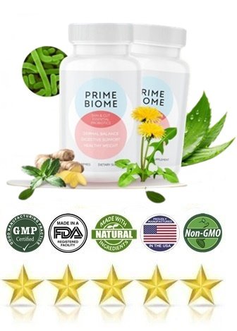 PrimeBiome probiotic gummy bottle for gut and skin health